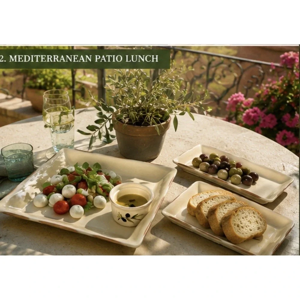 Baum‎ Bros Olivera 4 Pc Serving Set Olive Branch Tuscan Platter Trays Ramekin
